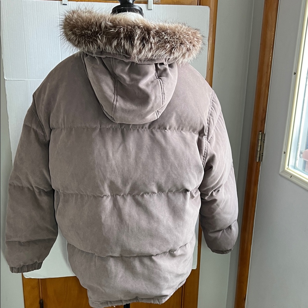 Anne Klein II, real down, Brown Hooded Jacket with Faux Fur Trim - Picture 5 of 11